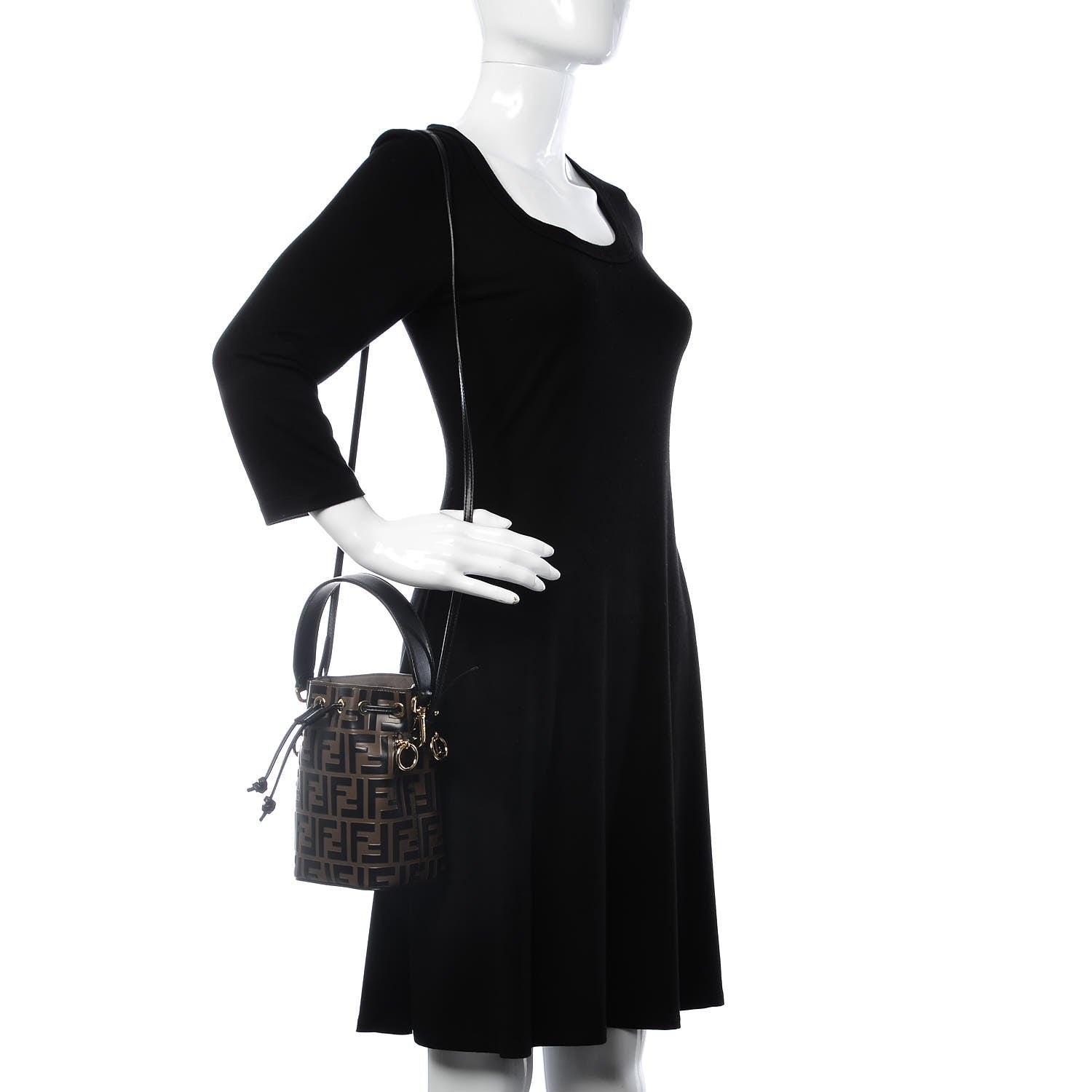 Fendi Vitello Liberty F is Fendi Bi-Color FF 1974 Embossed Mini Mon Tresor Bucket Bag Maya Black 2 of 7