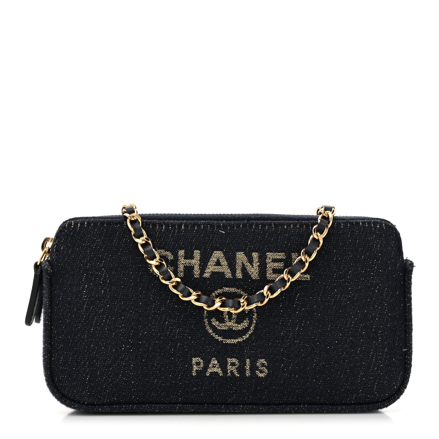 Chanel Canvas Small Deauville Clutch With Chain Navy 1 of 13