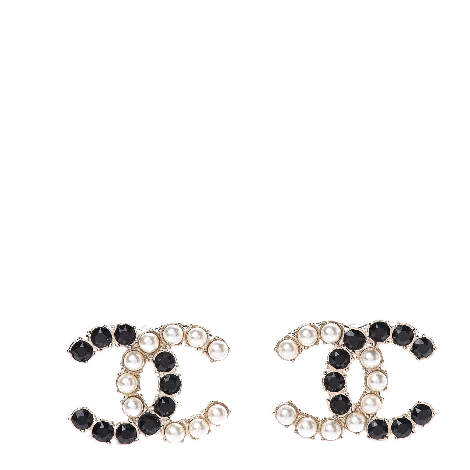 Chanel Resin Pearl CC Dazzling Domino Earrings Gold Black 1 of 6
