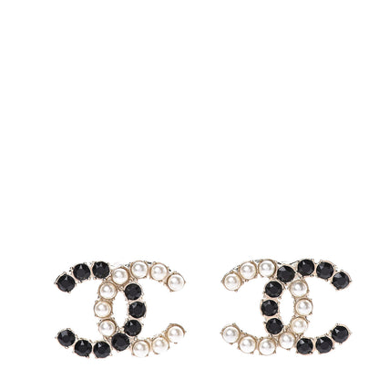 Chanel Resin Pearl CC Dazzling Domino Earrings Gold Black 1 of 6