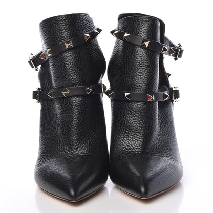 Valentino Garavani Pebbled Calfskin Rockstud Double Buckle 100mm Ankle Boots 38 Black 2 of 10