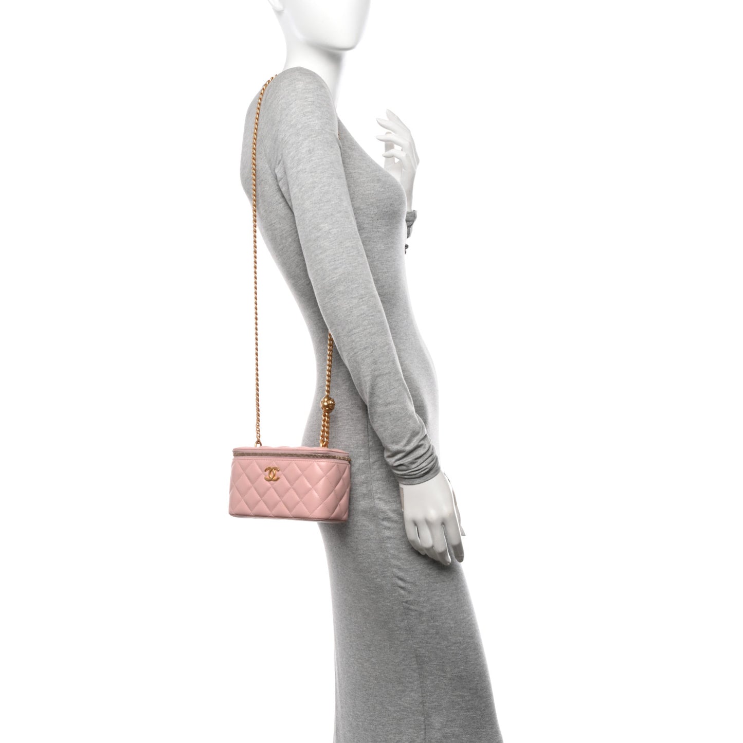 Lambskin Quilted Sweet Camellia Small Vanity Case With Chain Pink