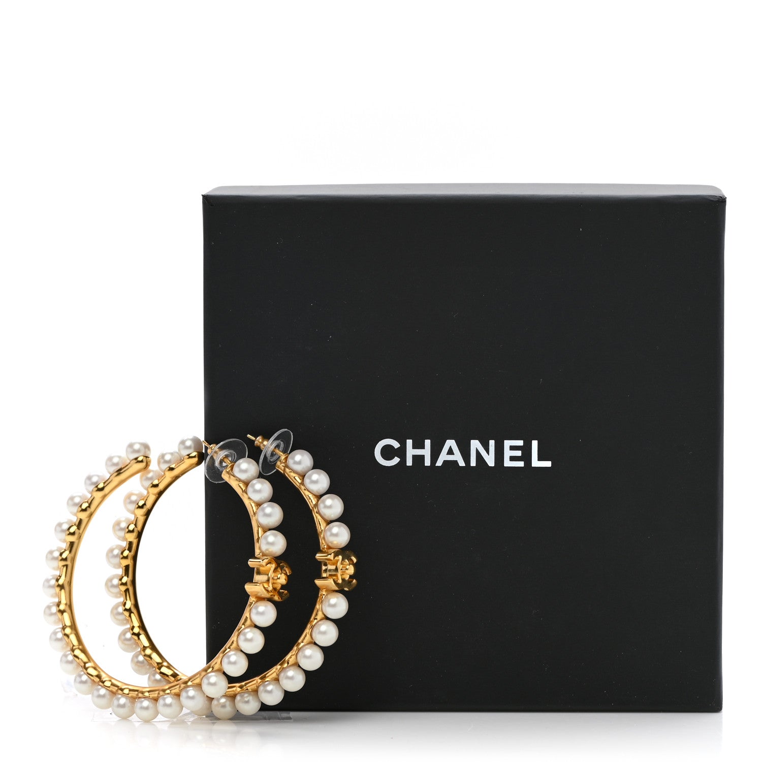 Chanel Pearl CC More Is More Hoop Earrings Gold 4 of 5
