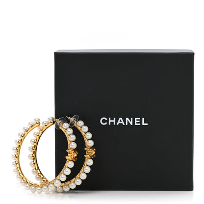 Chanel Pearl CC More Is More Hoop Earrings Gold 4 of 5