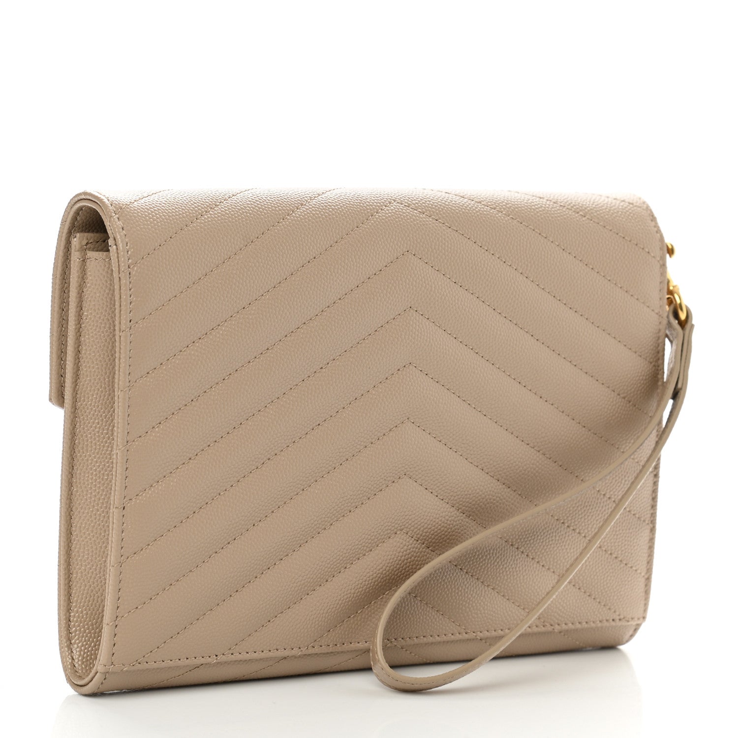 Saint Laurent Grain De Poudre Matelasse Chevron Monogram Envelope Clutch Dark Beige 3 of 7