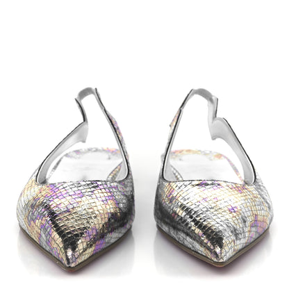 Christian Louboutin Metallic Snakeskin Embossed Hot Chickita Slingback Flats 37.5 Multicolor 3 of 9