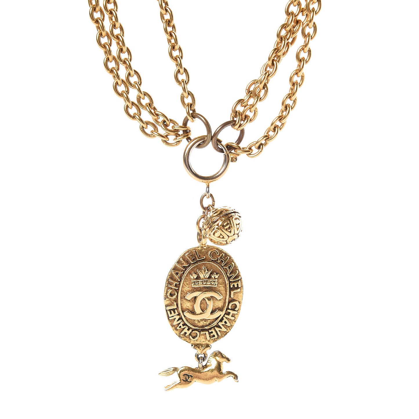 CC Medallion Multi Strand Long Necklace in Gold