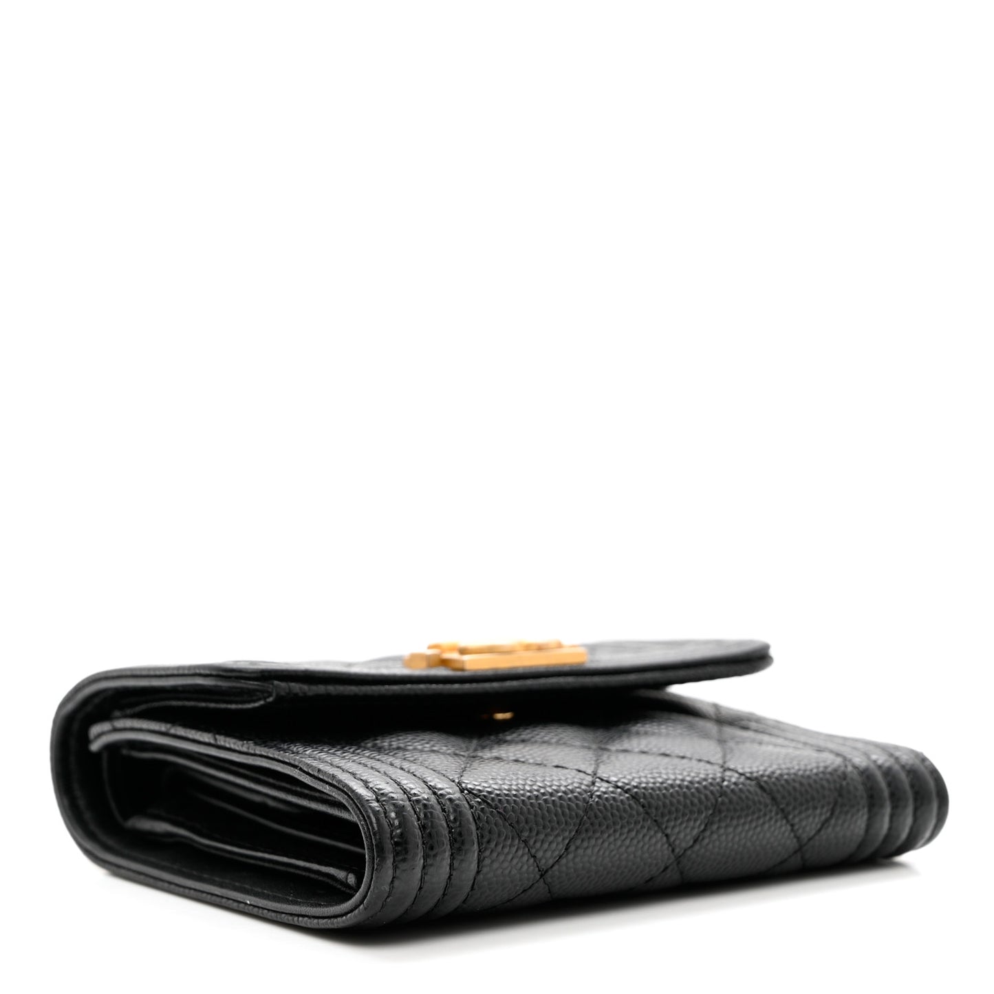 Caviar Quilted Compact Boy Wallet Black
