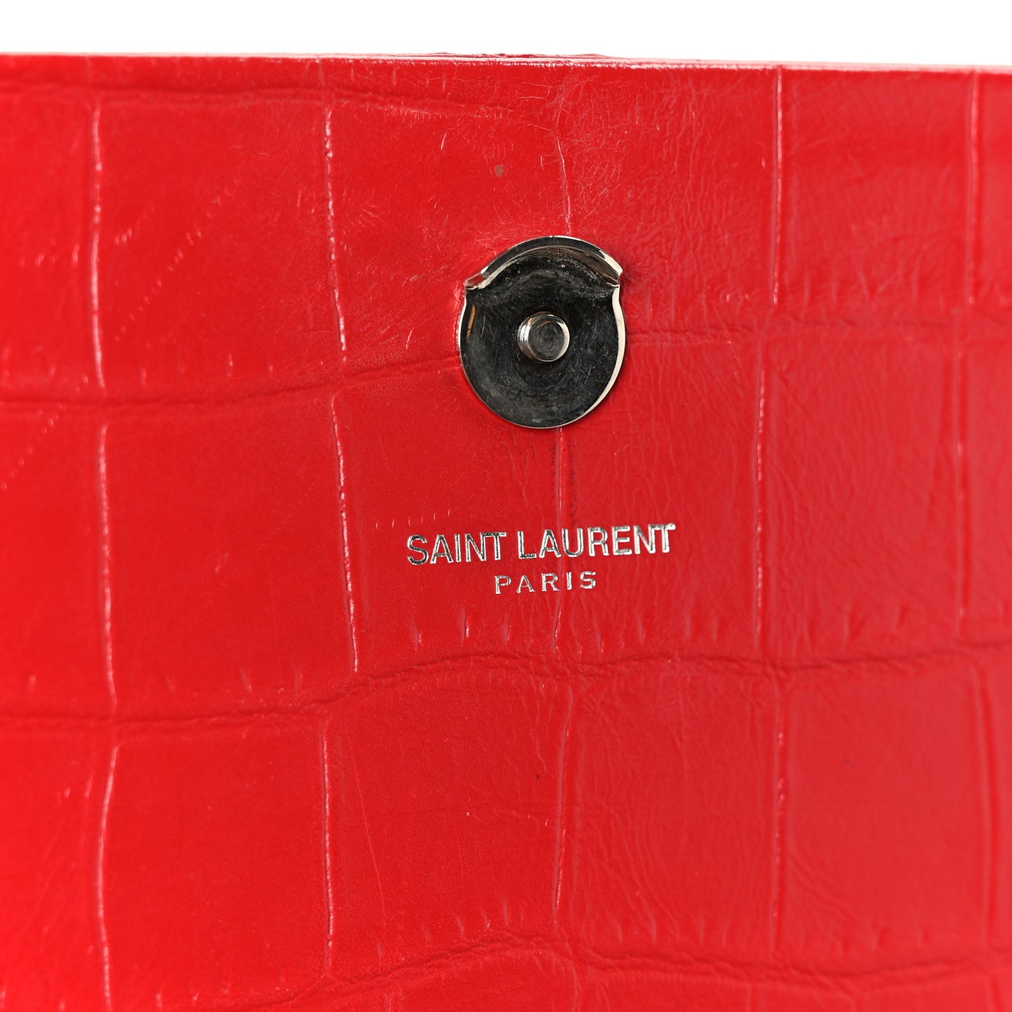 Calfskin Crocodile Embossed Medium Classic Monogram Kate Tassel Satchel New Red