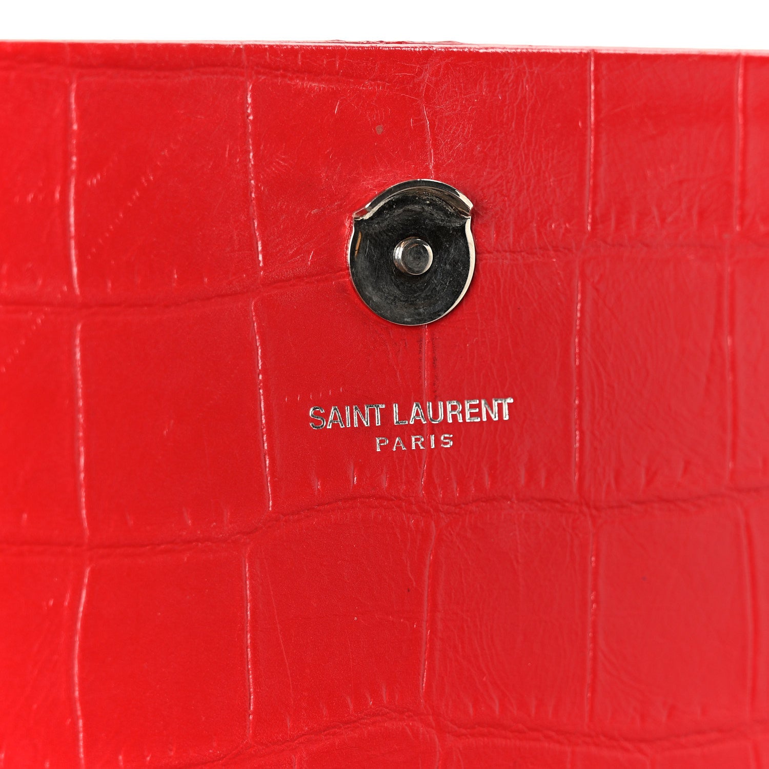 Saint Laurent Calfskin Crocodile Embossed Medium Classic Monogram Kate Tassel Satchel New Red 7 of 11