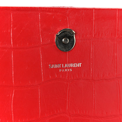 Saint Laurent Calfskin Crocodile Embossed Medium Classic Monogram Kate Tassel Satchel New Red 7 of 11