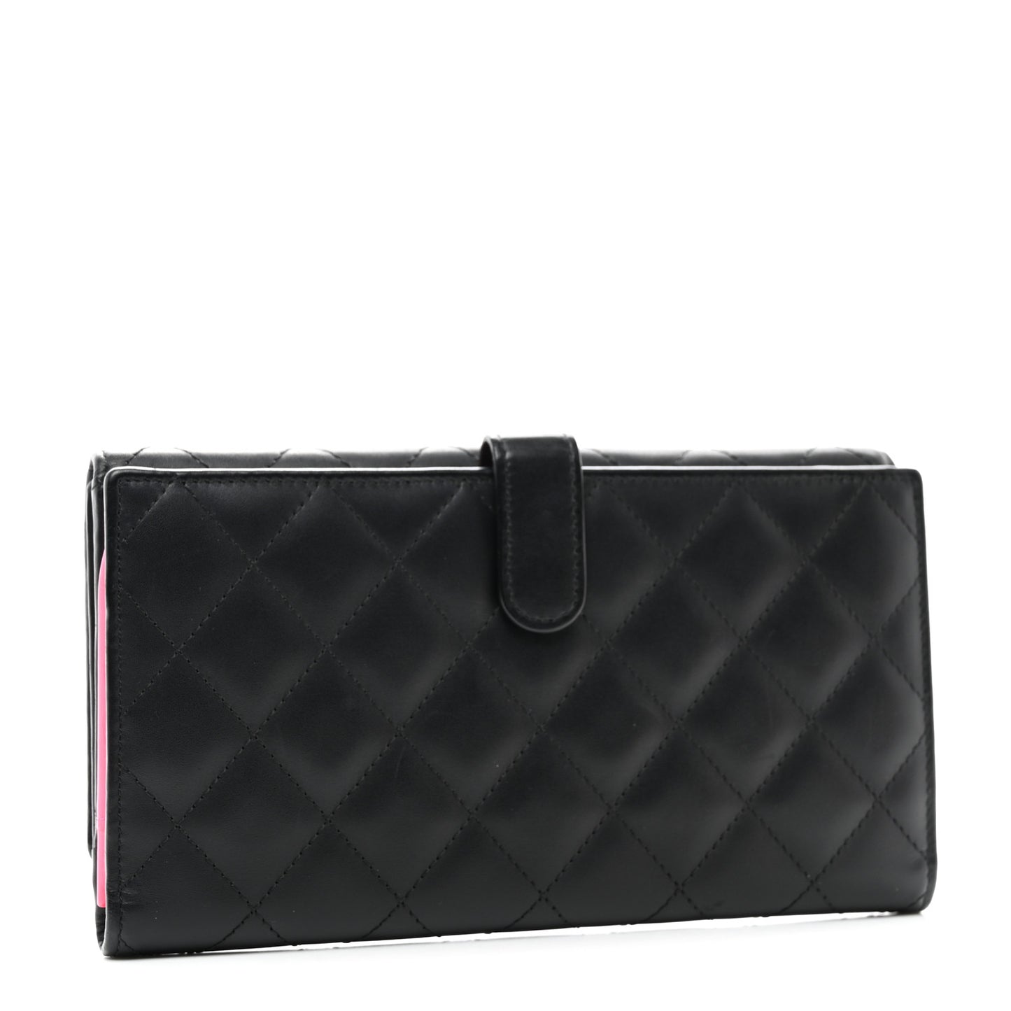 Calfskin Quilted Cambon Tri-Fold Wallet Black
