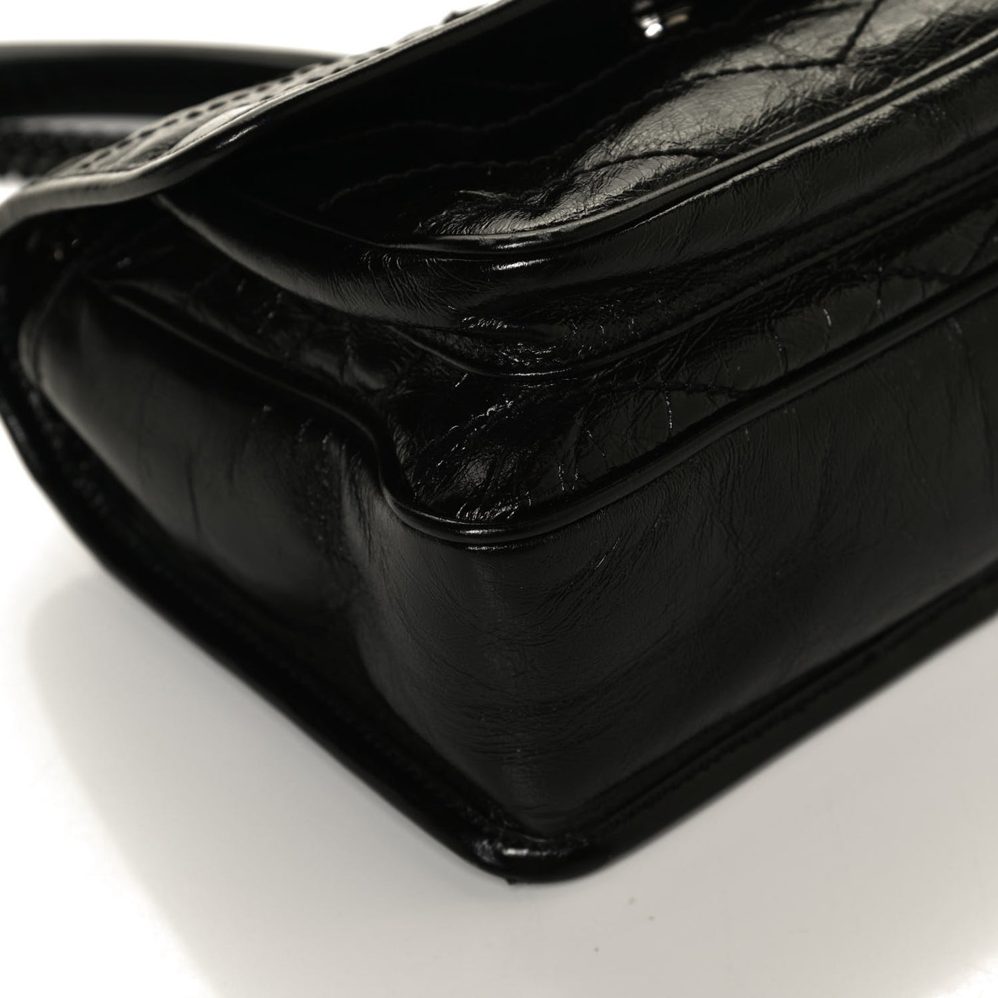 Crinkled Calfskin Matelasse Monogram Baby Niki Chain Satchel Black