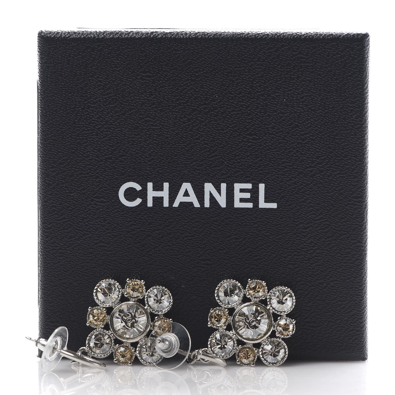 Chanel Crystal CC Dangle Earrings Silver 4 of 4