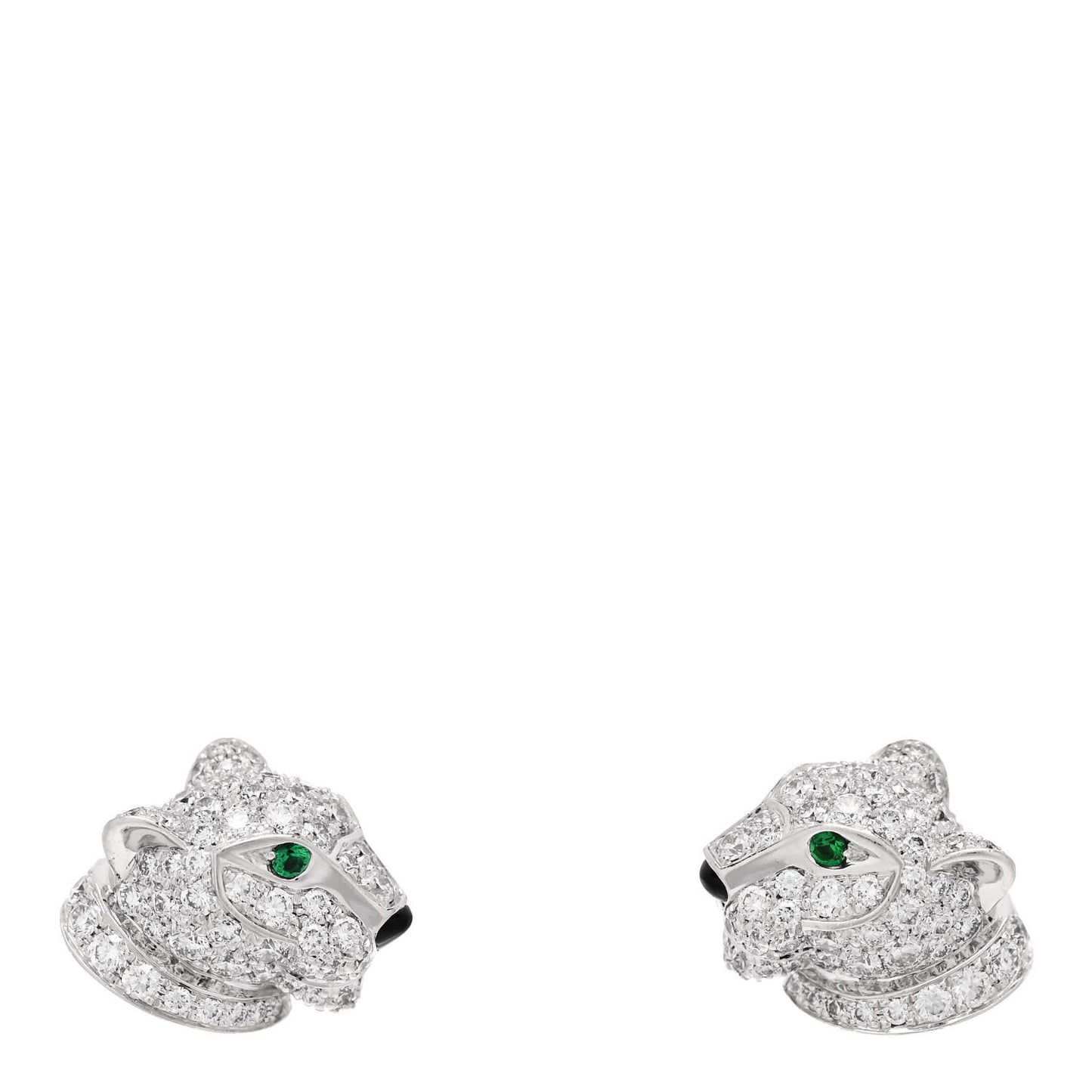 18K White Gold Diamond Onyx Emerald Panthere Earrings
