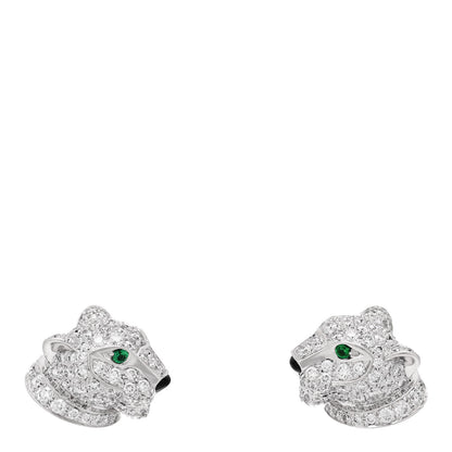 Cartier 18K White Gold Diamond Onyx Emerald Panthere Earrings 1 of 4