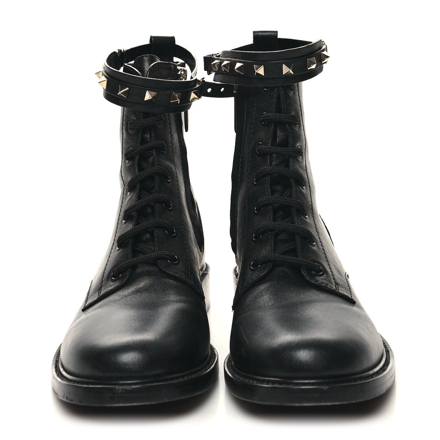 Calfskin Rockstud Combat Ankle Boots 40 Black