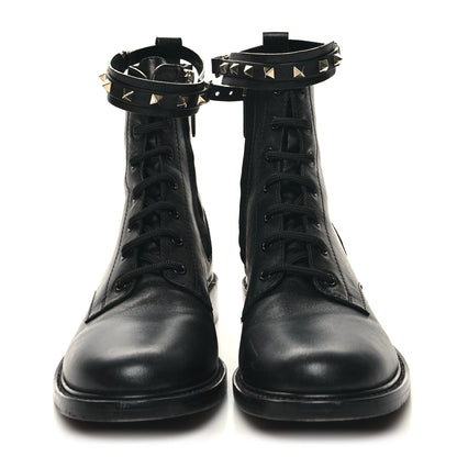 Valentino Garavani Calfskin Rockstud Combat Ankle Boots 40 Black 2 of 11