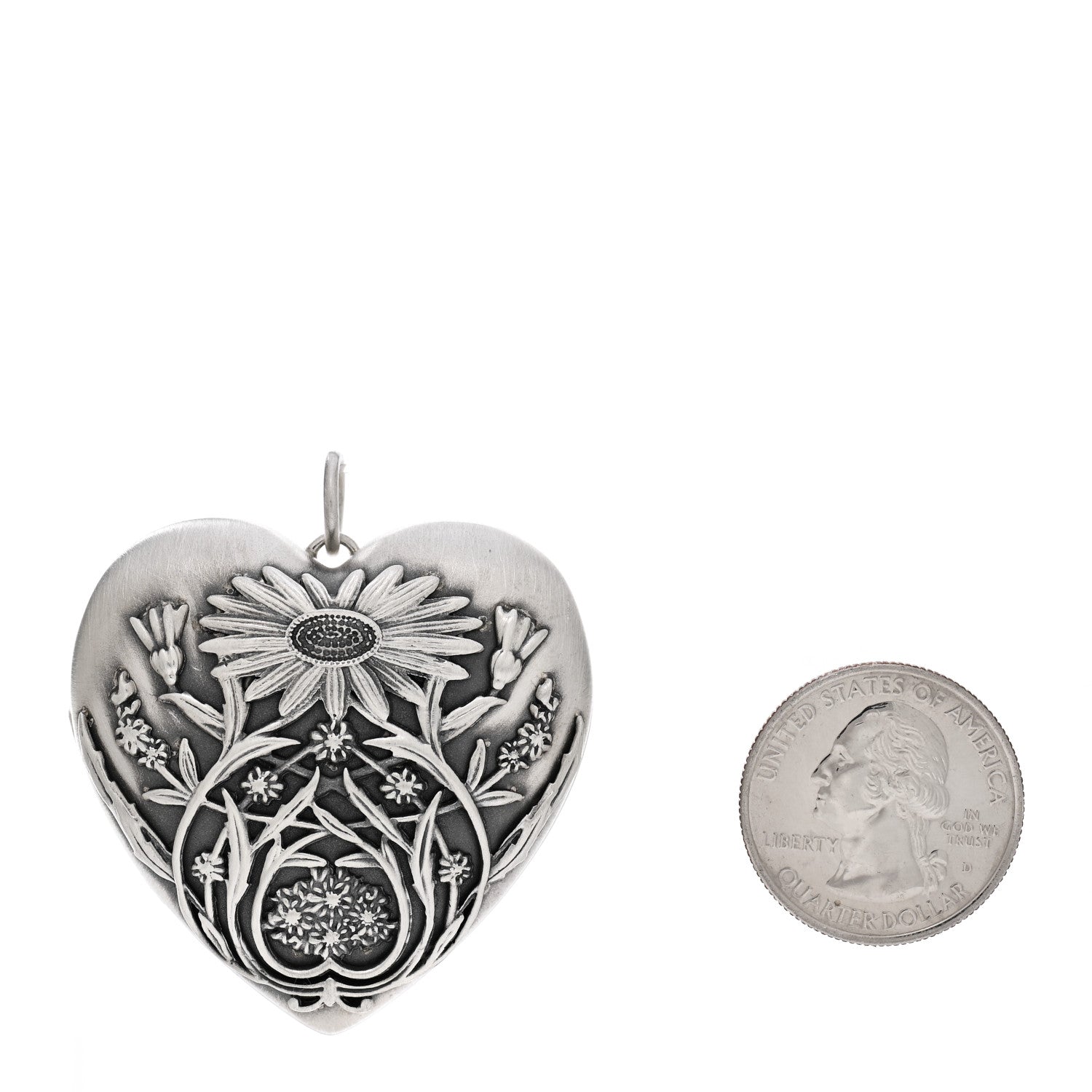 Tiffany Sterling Silver Large Ziegfeld Daisy Heart Locket Pendant 2 of 6