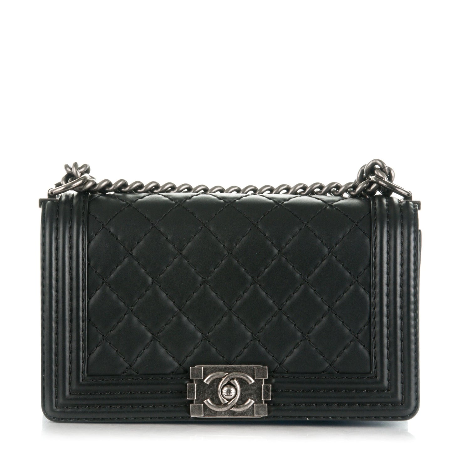 Lambskin Stitch Medium Boy Flap Black