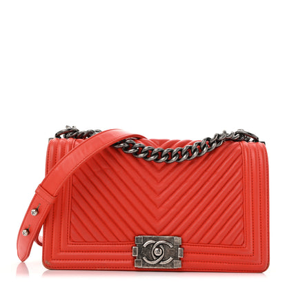 Chanel Wrinkled Lambskin Chevron Quilted Medium Boy Flap Orange 1 of 14