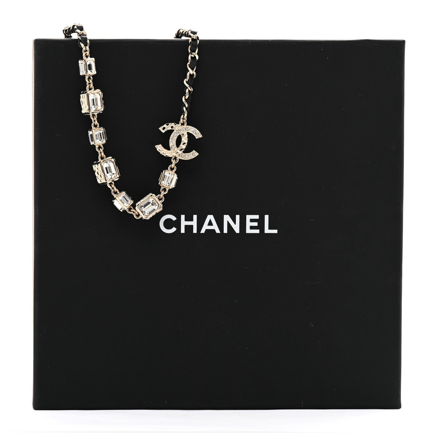 Lambskin Crystal CC Cube Choker Necklace Black Gold