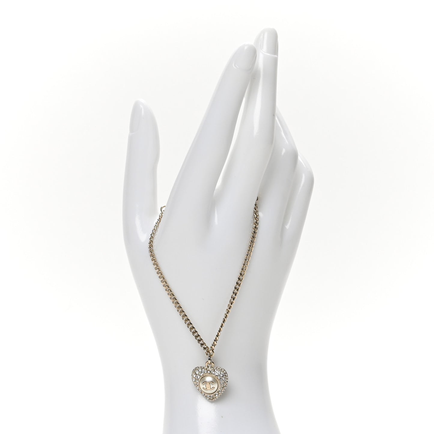 Crystal Pearl Chain Heart Bracelet Gold