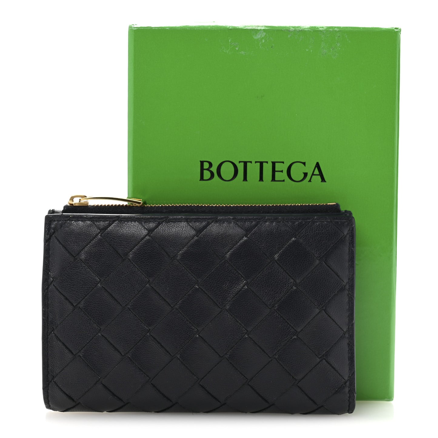 Nappa Intrecciato Medium Bifold Zip Wallet Navy