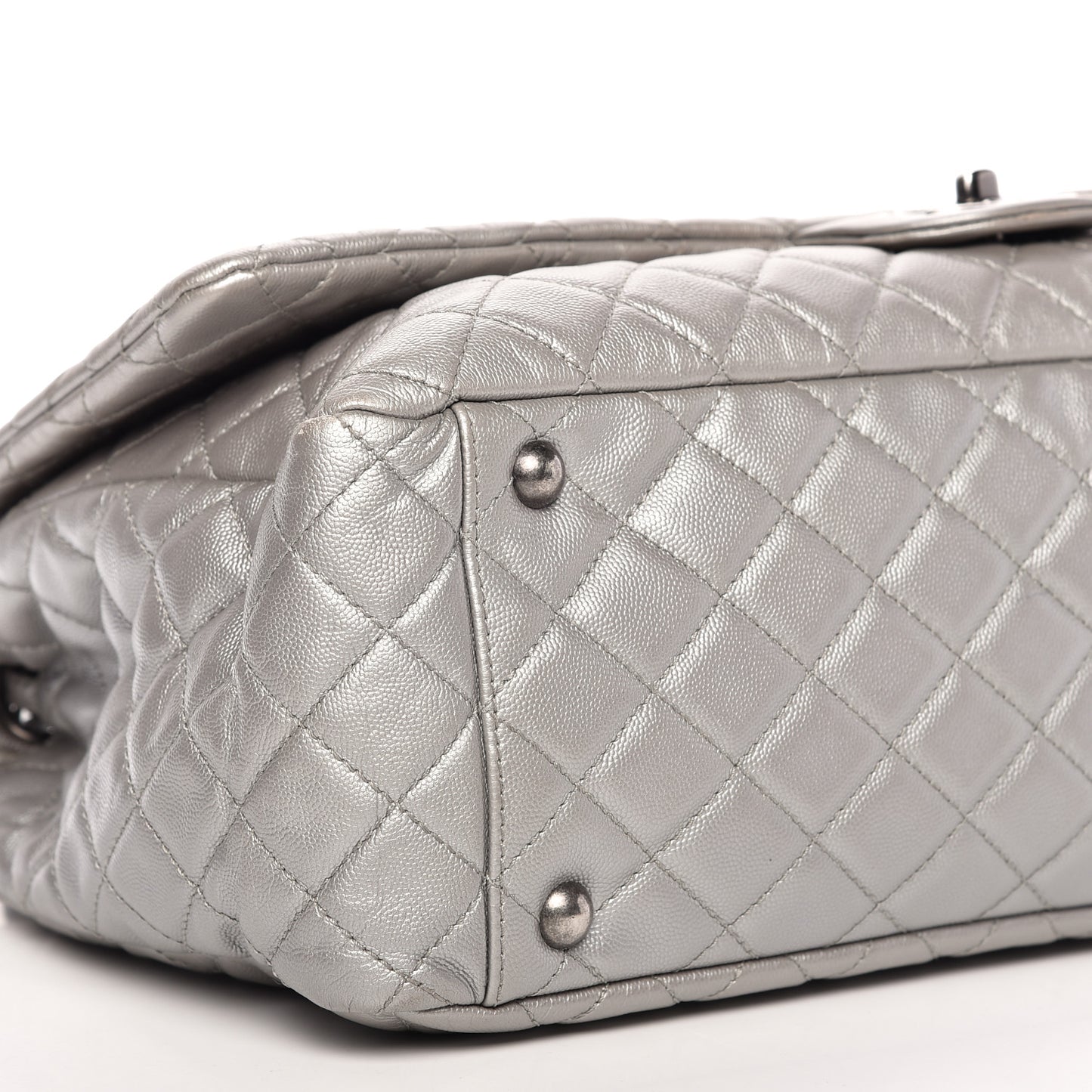 Metallic Caviar Quilted XXL Travel Flap Bag Silver