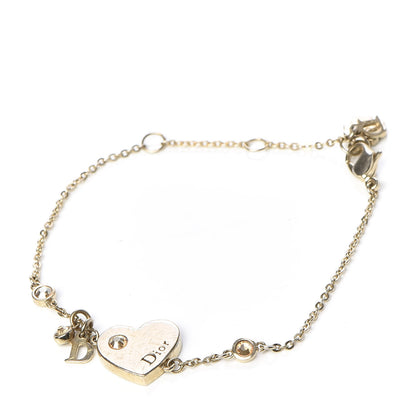 Christian Dior Crystal Heart Charms Bracelet Gold 1 of 4
