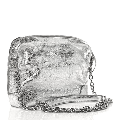 Balenciaga Metallic Calfskin Classic Silver Hardware Pouch With A Chain Crossbody Silver 3 of 6