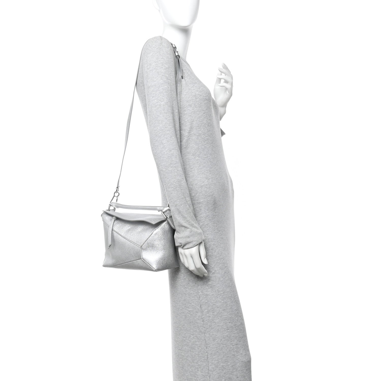Loewe Laminated Lambskin Small Puzzle Edge Bag Silver 2 of 10