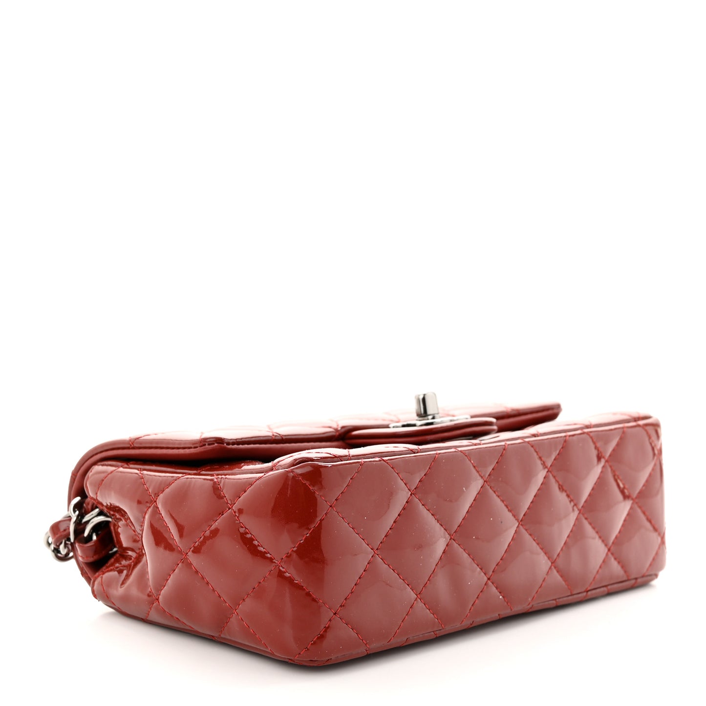 Patent Calfskin Quilted Mini Rectangular Flap Dark Red