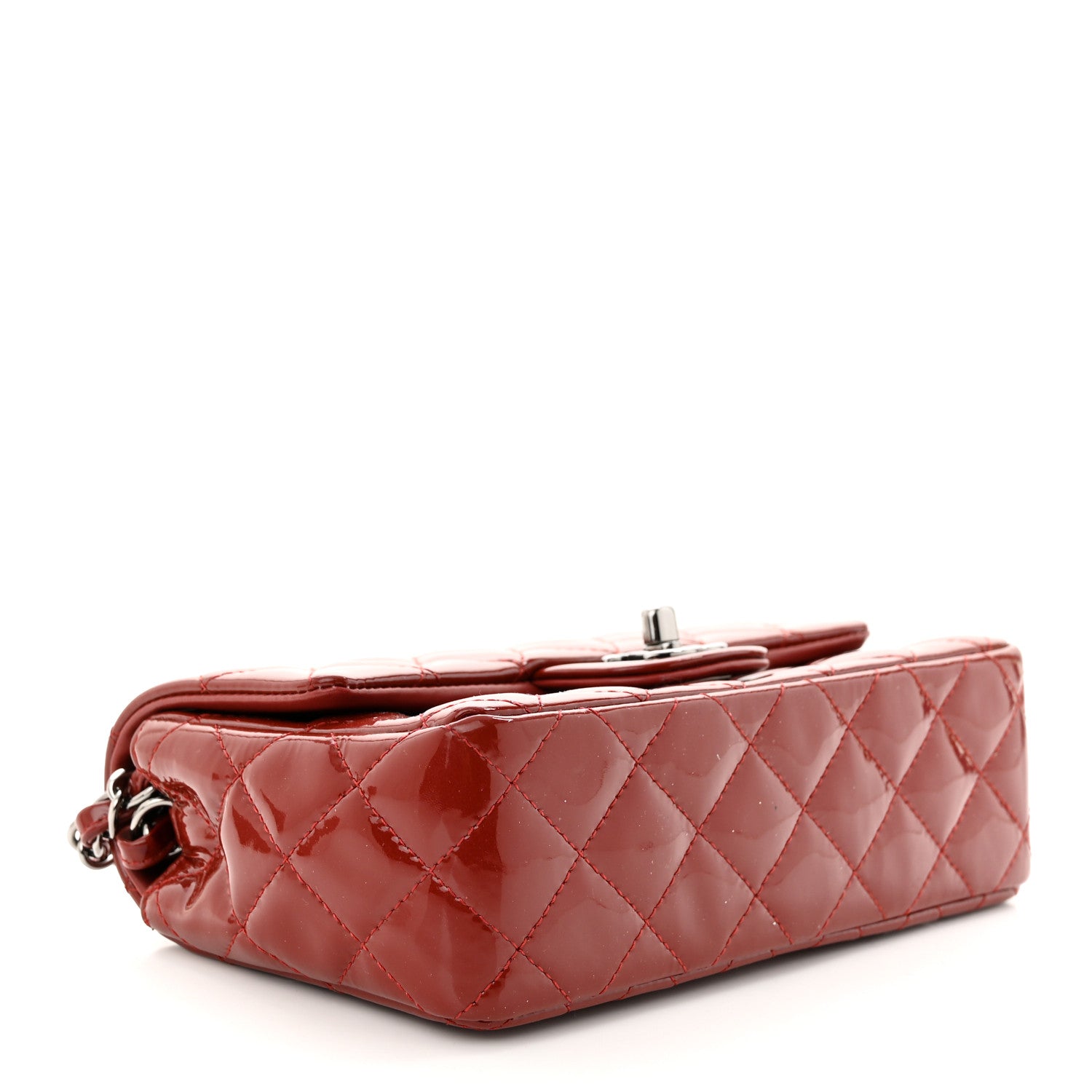 Chanel Patent Calfskin Quilted Mini Rectangular Flap Dark Red 4 of 12