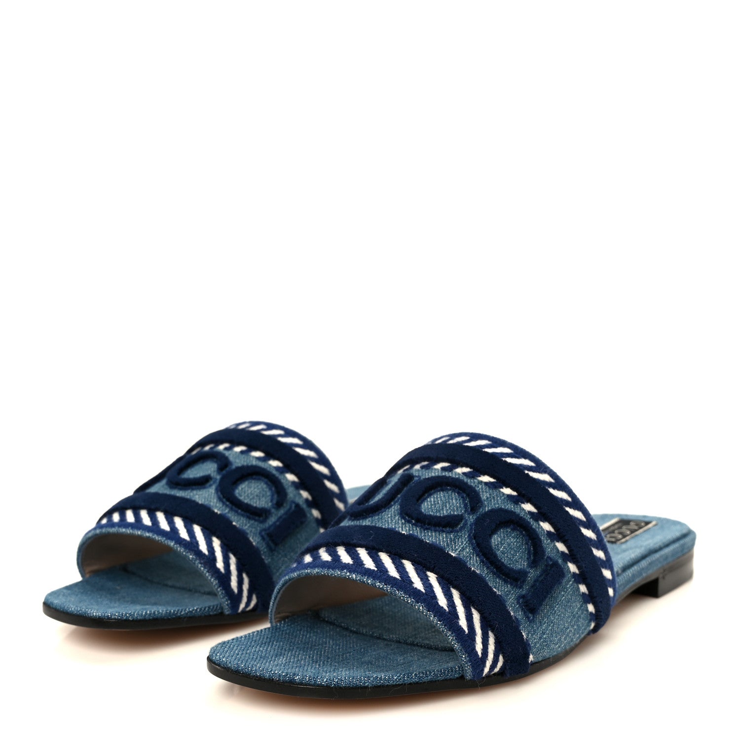 Gucci New Denim Logo Embroidered Slide Sandal 39 Light Blue 4 of 10