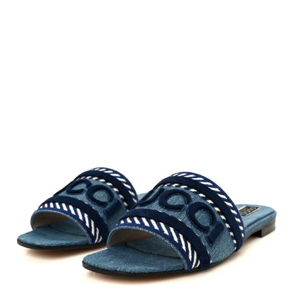 Gucci New Denim Logo Embroidered Slide Sandal 39 Light Blue 4 of 10