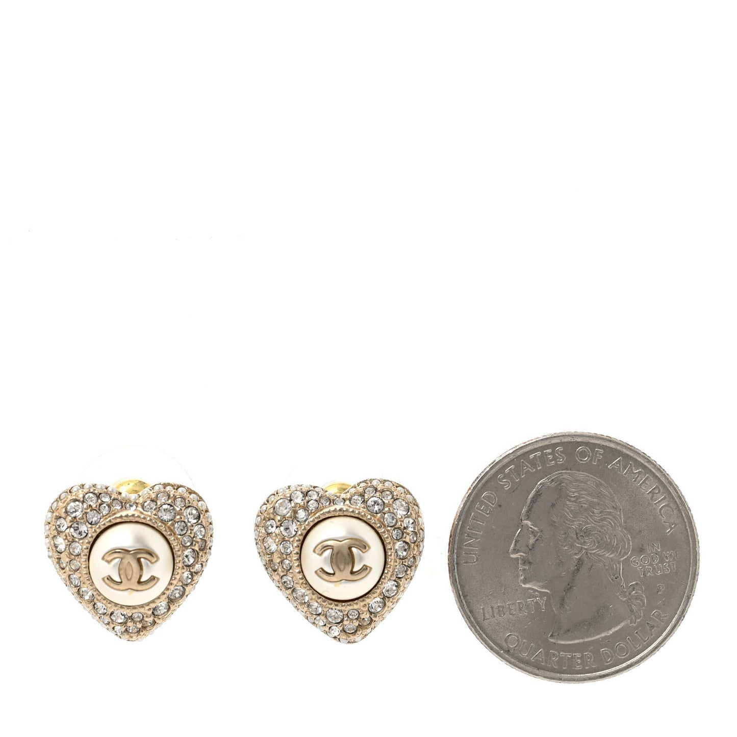 Pearl Crystal CC Heart Earrings Gold White