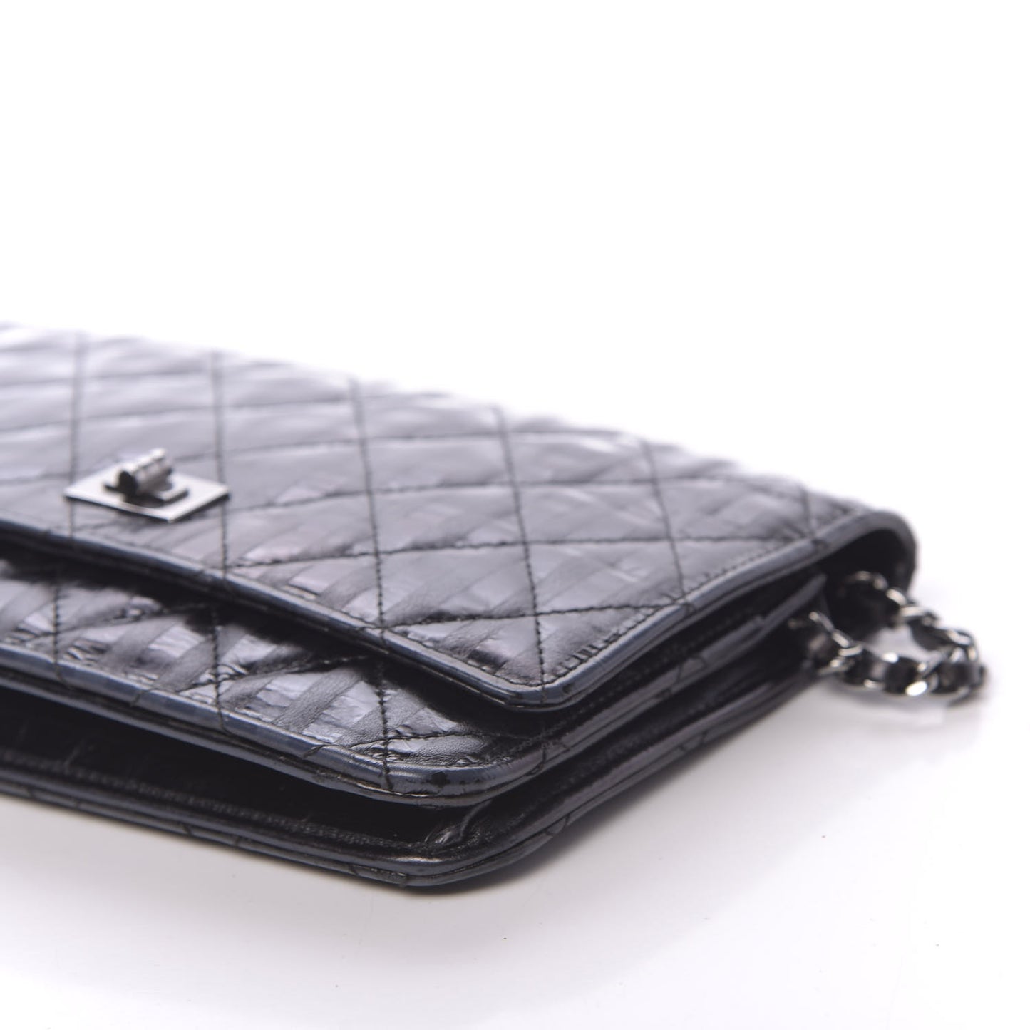 Aged Calfskin Striped Reissue Wallet On Chain WOC Black