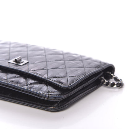 Chanel Aged Calfskin Striped Reissue Wallet On Chain WOC Black 9 of 12