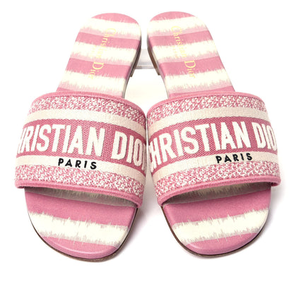Christian Dior Cotton D-Stripes Embroidered Dway Mules Slide Sandals 37 Deep Nude 5 of 10