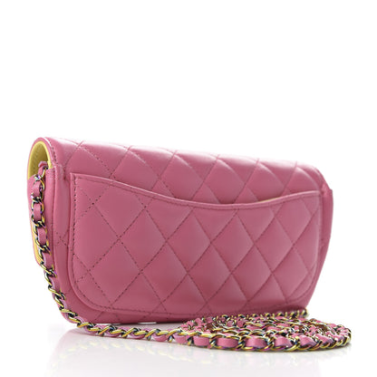 Chanel Lambskin Quilted Glasses Case With Chain Pink Yellow 3 of 10