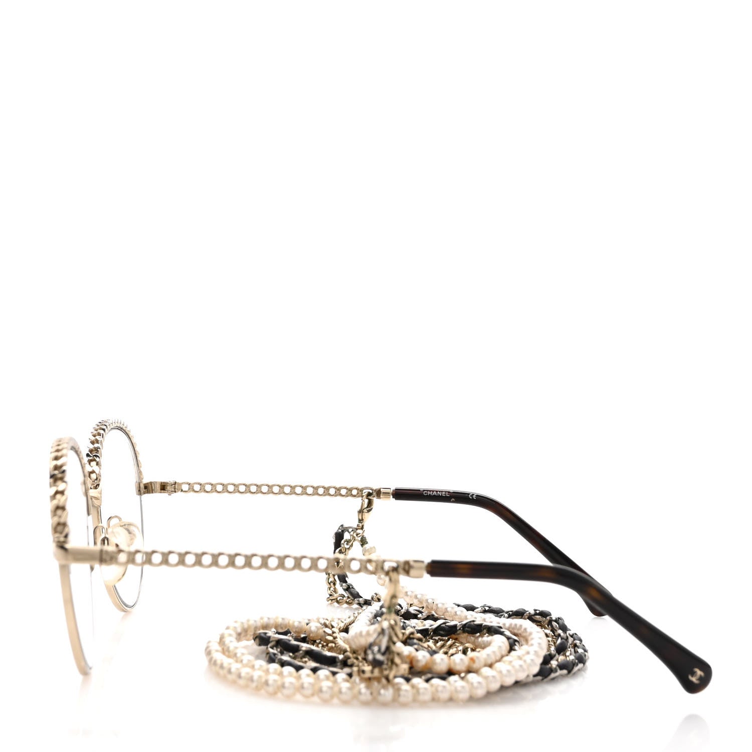 Chanel Metal Round Removable Pearl Chain Eyeglasses 2184 Gold 3 of 7