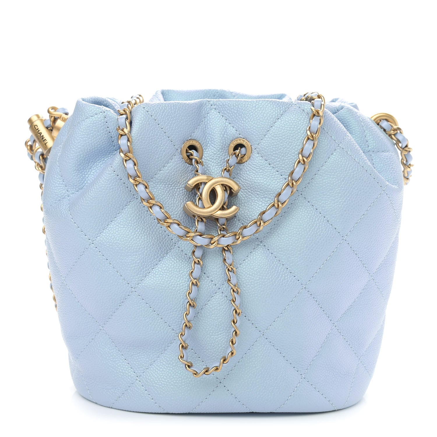 Chanel Iridescent Caviar Quilted My Perfect CC Bucket Drawstring Bag Light Blue 1 of 11