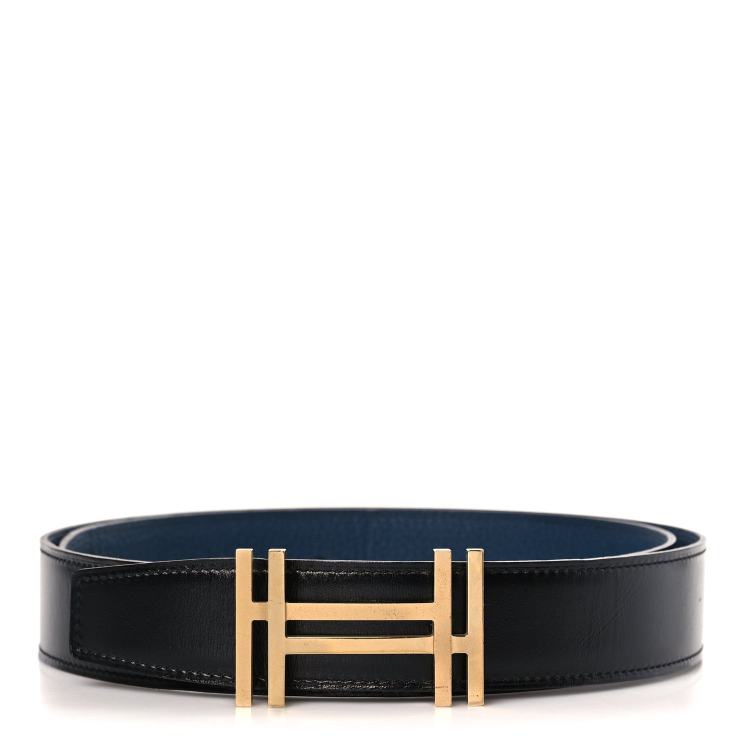Hermes Box Togo 32mm Au Carre H Belt 85 34 Black Bleu De Malte 1 of 7