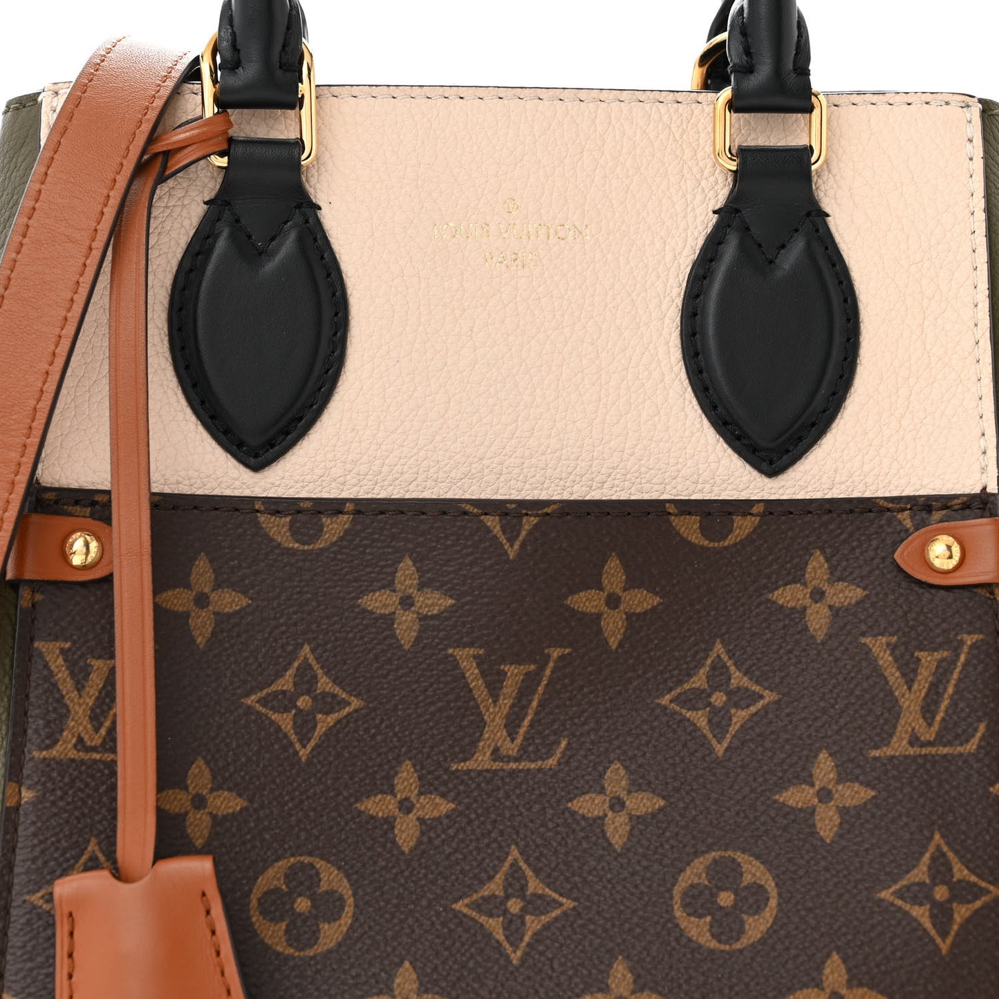 Calfskin Monogram Fold Tote PM Cream Khaki Black
