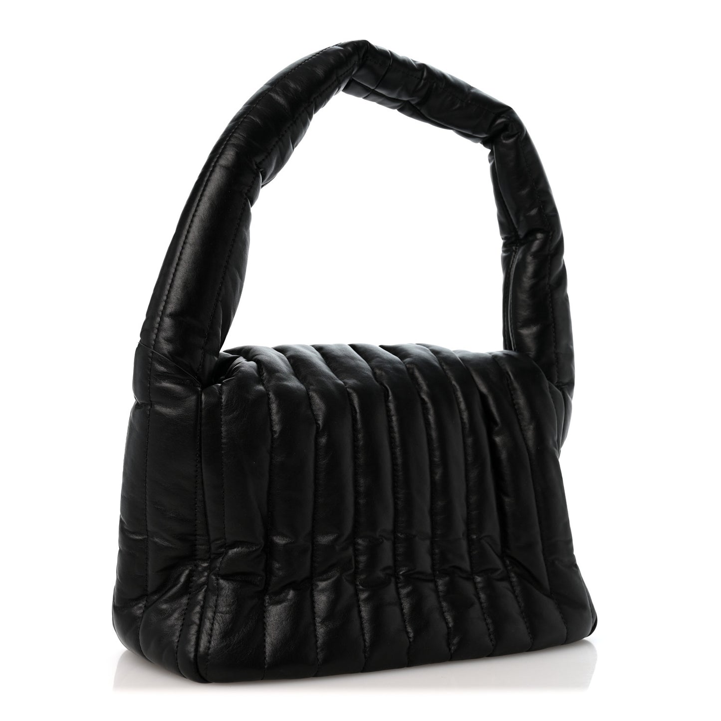 Crushed Calfskin Quilted Small Monaco Shoulder Bag Black