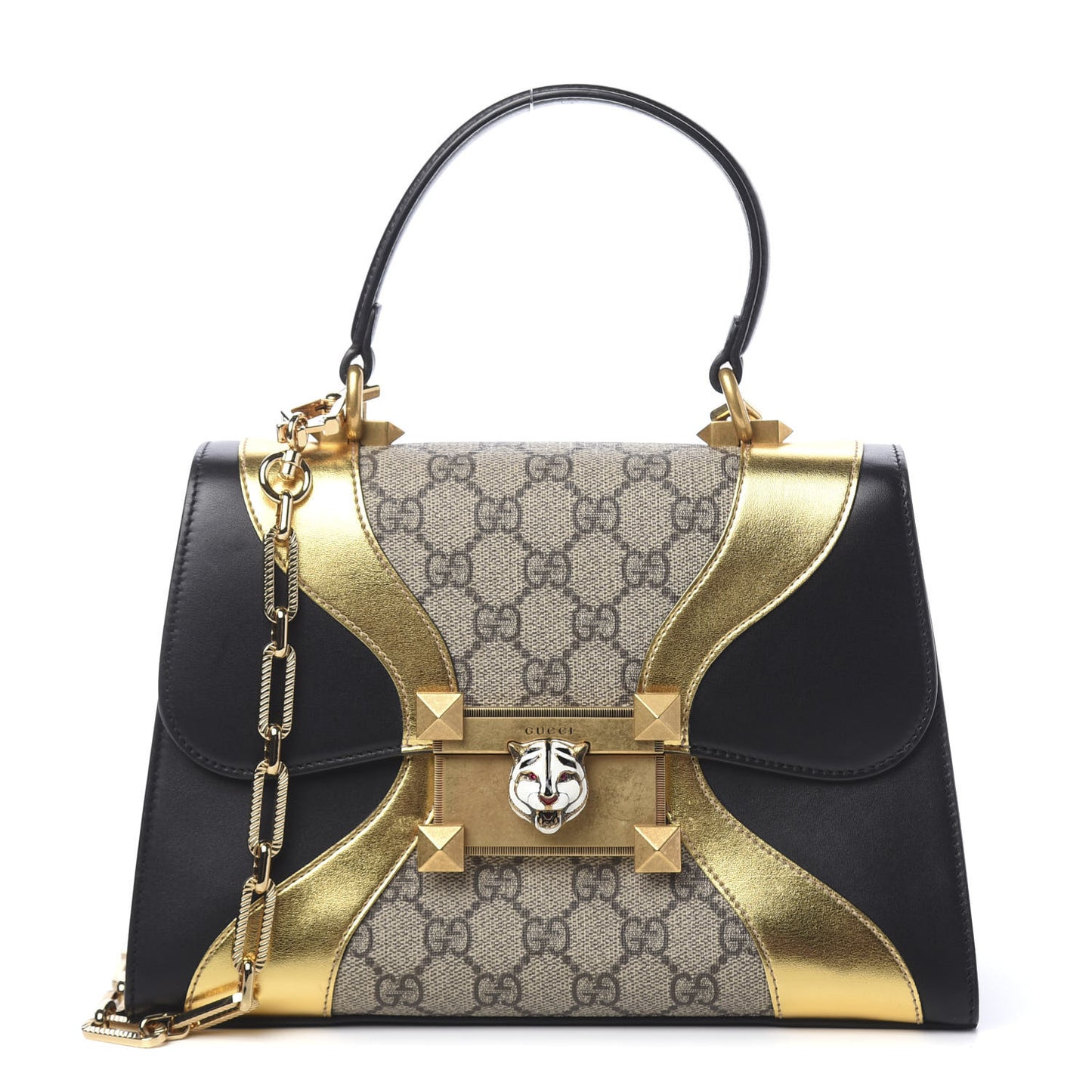 GG Supreme Monogram Small Osiride Top Handle Bag Black Gold