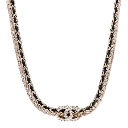 Chanel Metal Lambskin Crystal Chain CC Necklace Black Gold 1 of 6