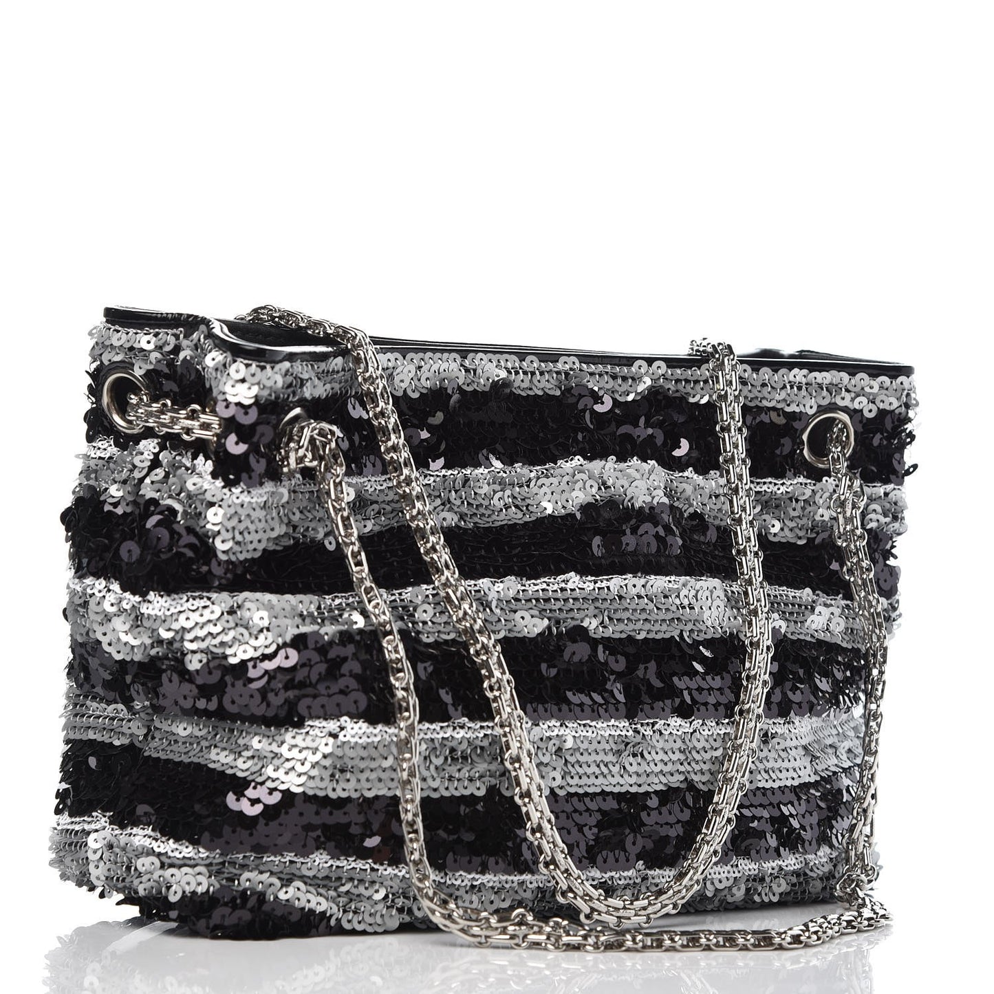 Sequin Striped Mademoiselle Tote Black Silver