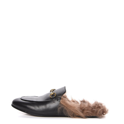 Gucci Calfskin Fur Womens Princetown Slippers 38 Black 1 of 8